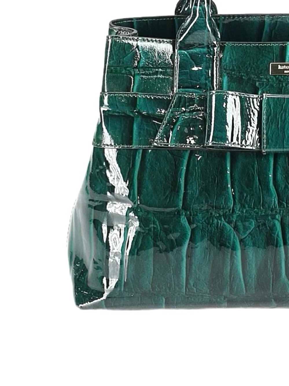 KATE SPADE ~ Emerald Green Croc-Embossed Patent Leather Tote with Bow